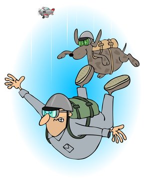 Man and dog skydivers