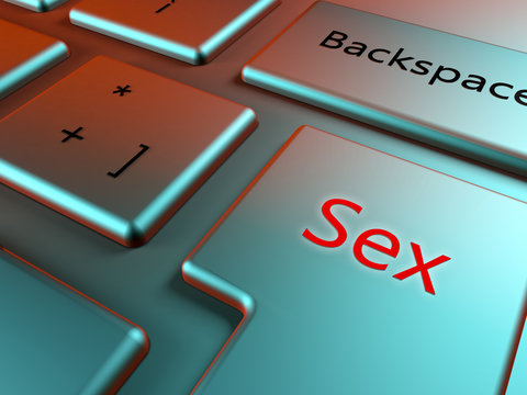 Stylish keyboard close up view with red sex key