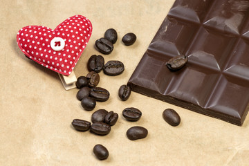 Dark chocolate with coffee beans