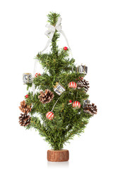 Decorated christmas fir tree isolated on white