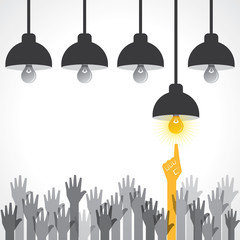 Man points to light bulb idea - vector illustration