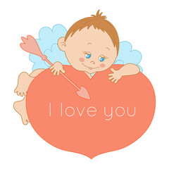 I love you, card Valentine's Day with a cute cupid