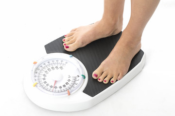 Model Released. Attractive Young Woman on Bathroom Scales
