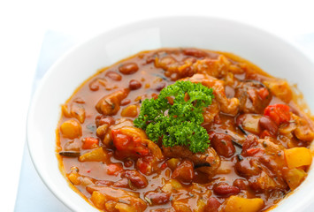 Chili Corn Carne - traditional mexican food, isolated on white