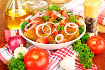 Turkey meat in bowl close up