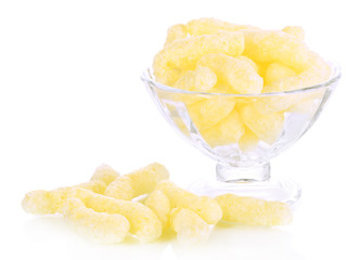Air corn sticks in glass vase isolated on white