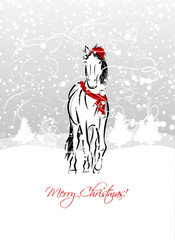 Santa horse sketch for your design. Symbol of 2014 year