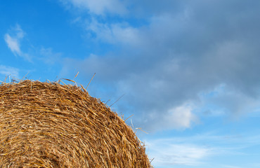 Straw bale and sky. Texture, background