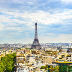 Eiffel Tower landmark, view from Arc de Triomphe. Paris, France.