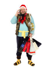 Homeless calls someone at Christmas sales