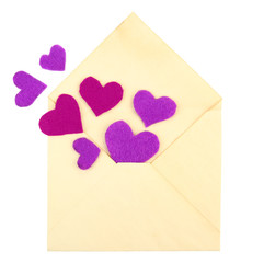 Beautiful old envelope with decorative hearts, isolated on