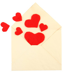 Beautiful old envelope with decorative hearts, isolated on