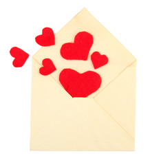 Beautiful old envelope with decorative hearts, isolated on
