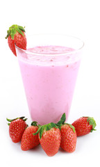 strawberry smoothie on a white