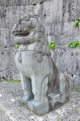 Naklejka premium Shisa stone lion at Kankaimon Gate, Shurijo Castle, Okinawa