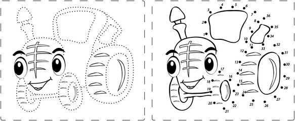 Funny tractor drawing with dots and digits