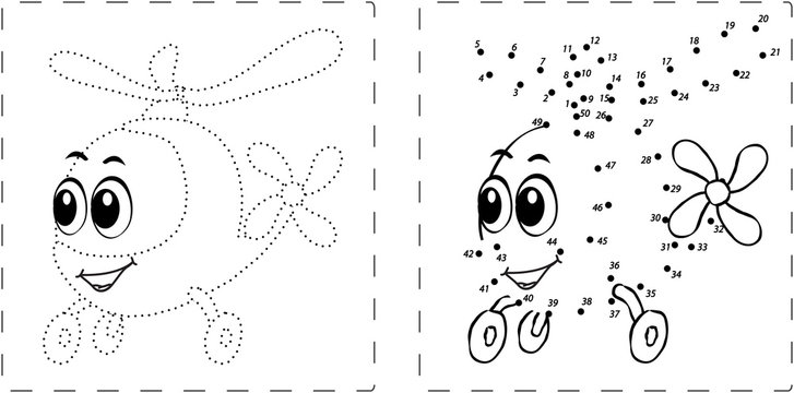 Funny helicopter drawing with dots and digits