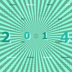 Calendar 2014 on green rays background