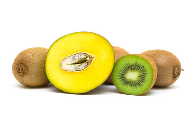 mango and kiwi isolated on white background