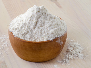 flour on a wooden table