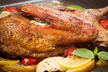 Duck baked in the oven