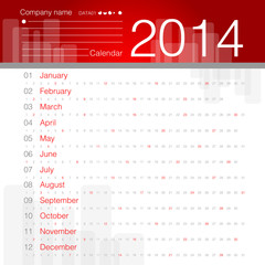 Simple 2014 year vector calendar white and red theme