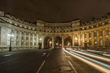 Fototapeta na wymiar Admiralty Arch at night with light trails,The Mall, London UK