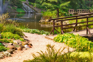 Traditional japanese bridge in Japanese garden