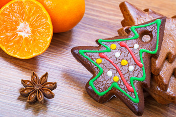 Christmas bakery with gingerbread, oranges and spices