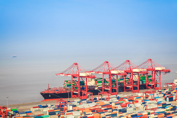 container terminal with foreign trade background