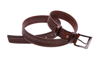 The braided man's leather belt on a white background