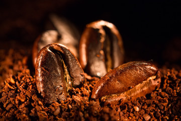 Grains of roasted coffee