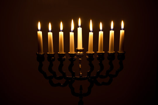 The lit of hanukkah candles
