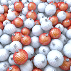 Menge, Haufen, viele Golfbälle als Weihnachtskugeln