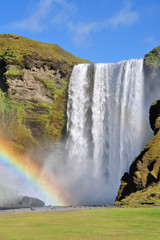 Rainbow at Skogafoss Waterfall Iceland.