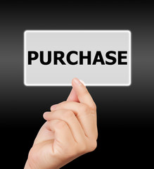 man hand touching button purchase keyword.