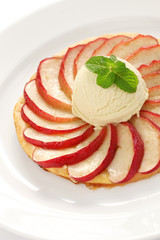 french apple tart, flat apple pie with ice cream