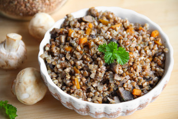 Buckwheat with mushrooms and carrot - traditional Russian food