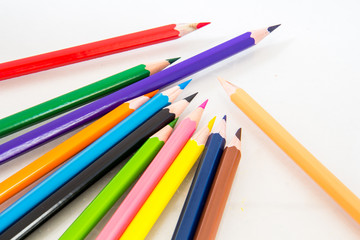 Colour pencils isolated on white background close up