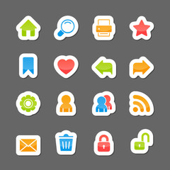 Website layout interface elements on cartoon stickers