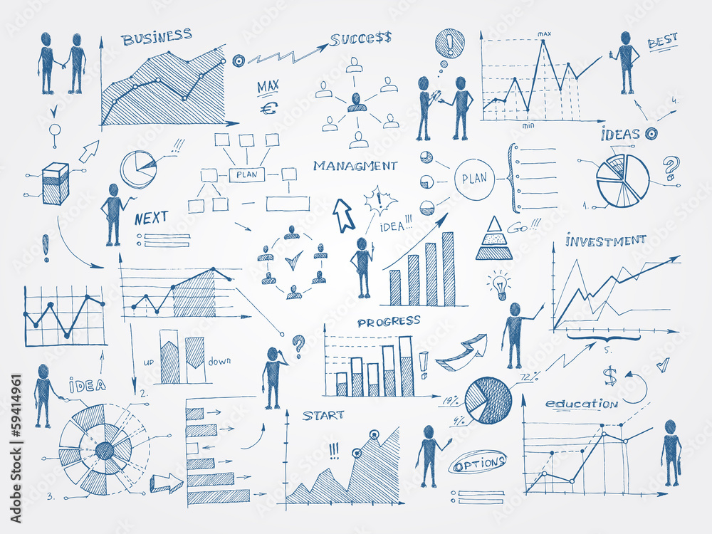 Wall mural Doodle business management infographics elements