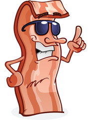 Bacon Cartoon Character Wearing Sunglasses and Pointing