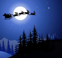 Obraz na płótnie Canvas Santa Flying on mountain - vector
