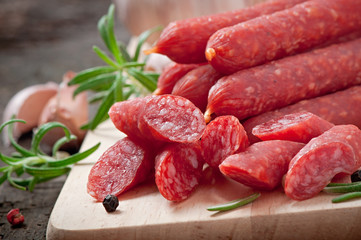 Smoked sausage with rosemary, peppercorns and garlic