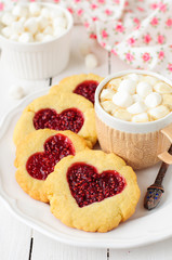 Homemade Cookies with Heart-Shaped Center and a Cup of Hot Choco