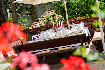 decorated table with dinner