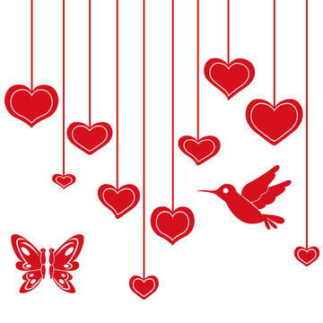 Red hearts hanging on a string