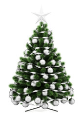 decorated christmas tree isolated on white background