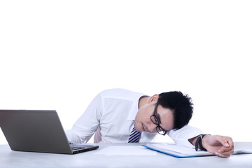 Isolated businessman sleeping