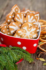 Christmas cookies in a beautiful red bowl